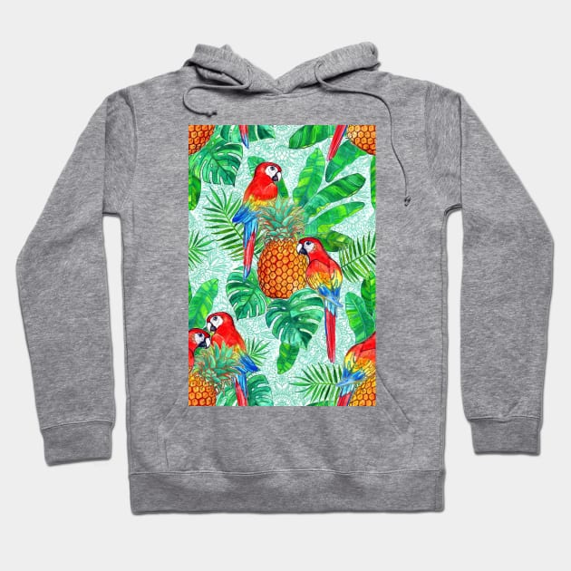 Pineapples and Parrots Tropical Summer Pattern Hoodie by micklyn